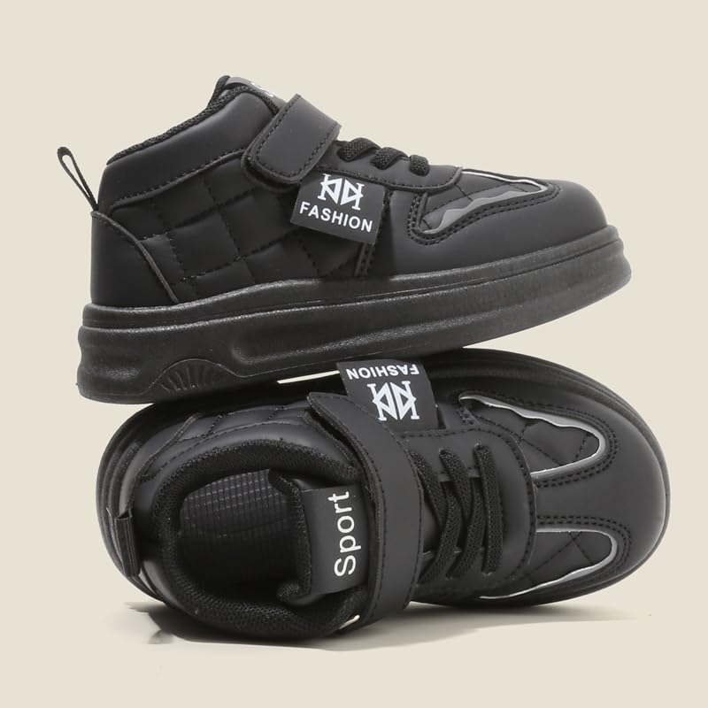 Kids Sport Fashion High-Top Sneakers, Navy Blue Athletic Shoes with Hook and Loop Strap, Casual Comfort3