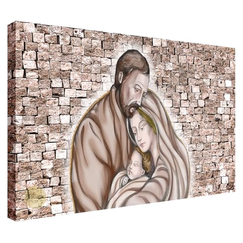 Wallazz Quadri Moderni Soggiorno Religioso, Sacra Famiglia, Gesù, Maria - 100% Made in Italy - Stampa HD su Tela Canvas - Quadro Camera da Letto - Qualità Artigianale - 60x120cm