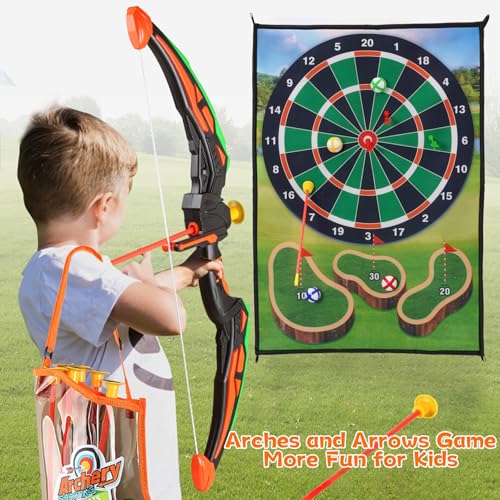 Arkyomi 2 in 1 minigolf Set für zuhause Kinder Pfeil und Bogen mit 6 saugnapf Pfeile für bogenschießen golfspielzeug Outdoor/Indoor recurvebogen ab 6 7 8 Jahre Jungen