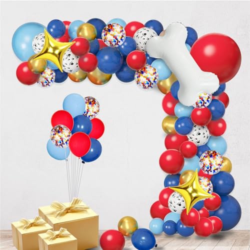 Conjunto de balões e grinalda para festa de cães - vermelho azul e grinalda de balões de pernas de cão, balão de pernas de cão, decoração de festa para casamento / aniversário jovem