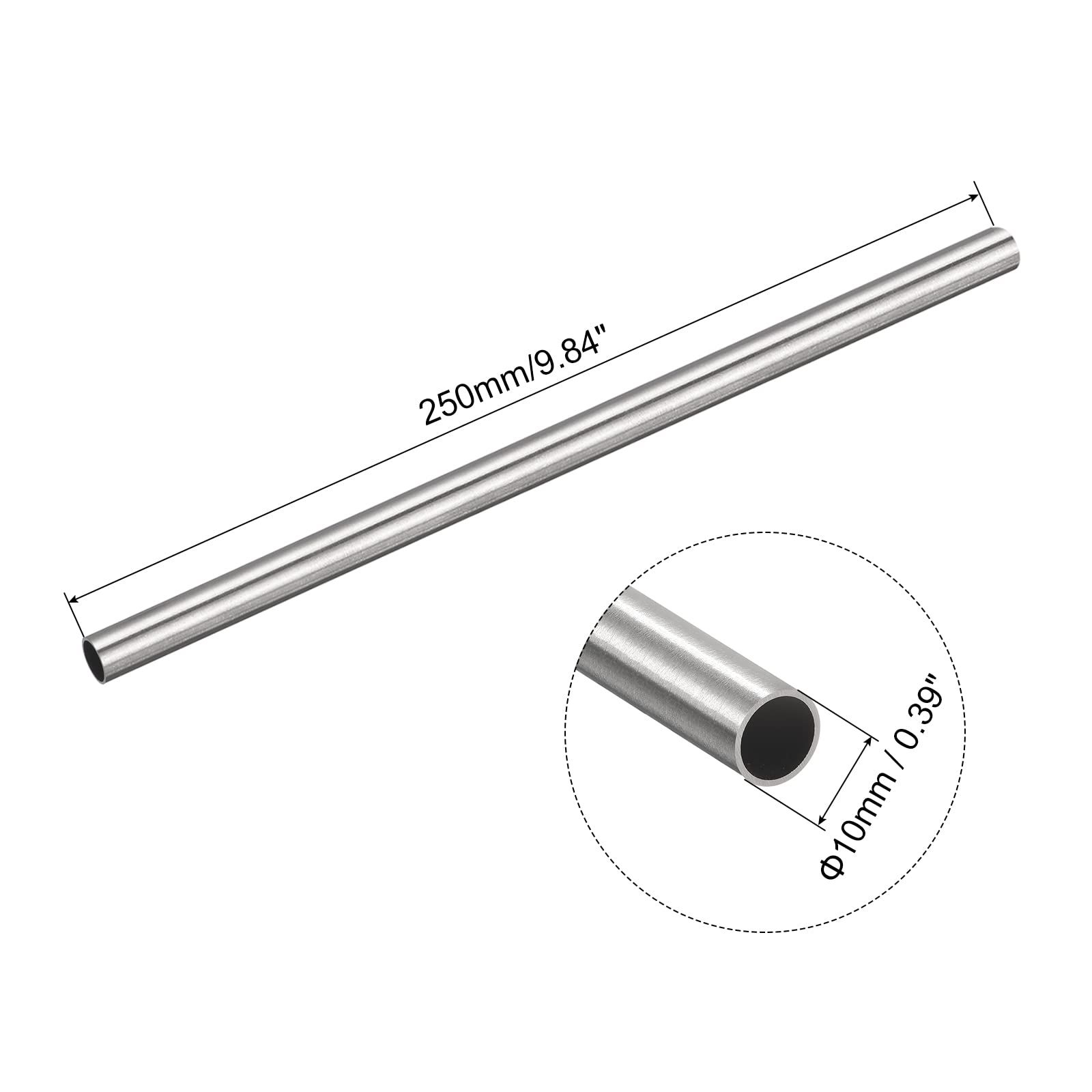 QUARKZMAN Rura kapilarna ze stali nierdzewnej 304 OD 10 mm x 0,7 mm, 250 mm, rura metalowa, grubość ścianki