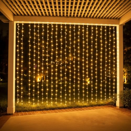 Image of MIRADH 180 LED 9.8 Feet Window Curtain String Light Wedding Party Home Garden Bedroom Diwali Lights for Decoration, Diwali Lights for Home (Warm-White Led Curtain 3M x 3M)