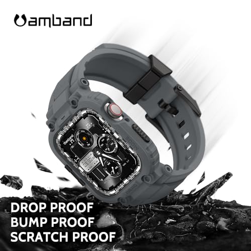 Image of amBand Compatible with Apple Watch Series 9 /8 /7 /6 /5 /4 & SE 3 /2 /1 41mm /40mm Band Case for Men, M1 Sport Rugged Case with Strap Military Protective Cover Bumper for iWatch 41 /40 mm 38mm - Gray