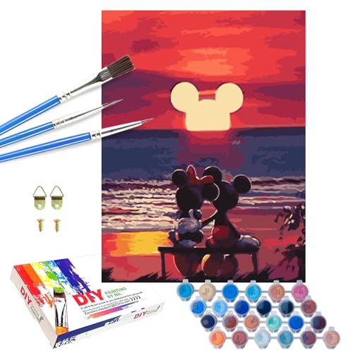 QDUODUO Malen Nach Zahlen Kinder Erwachsene 40x50cm Groß Cartoon Anime Micky Minie Maus Painting Bastelset mit Leinwand Pinseln Acrylpigment DIY Gemälde Basteln Kit für Jungen Mädchen ab 6 Jahre