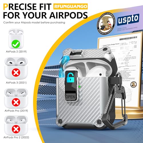Image of RFUNGUANGO AirPods 2 Case with Lock Magnetic Lid, Carbon Fiber Silver