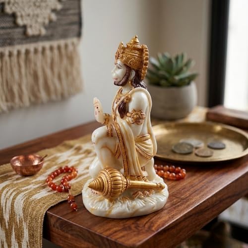 Image of Blessing Hanuman Idol - Multicolor Sitting Bajrangbali Murti with Gada for Home Temple Decor | Lord Hanuman Ji Statue for Strength, Protection & Devotion | Puja Showpiece Gift (07 cm Hanumanji)