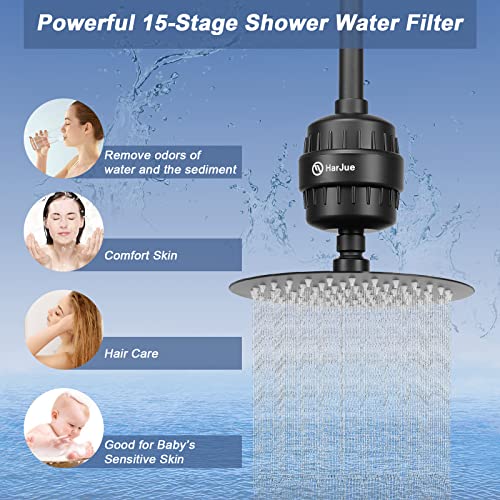 Image of Filter Shower Head, High Pressure 8 Inch Rainfull with Filter Combo for Hard Water, Remove Chlorine Fluoride and Harmful Substances- 1 Replaceable Filter Cartridge (Round, Matte Black)