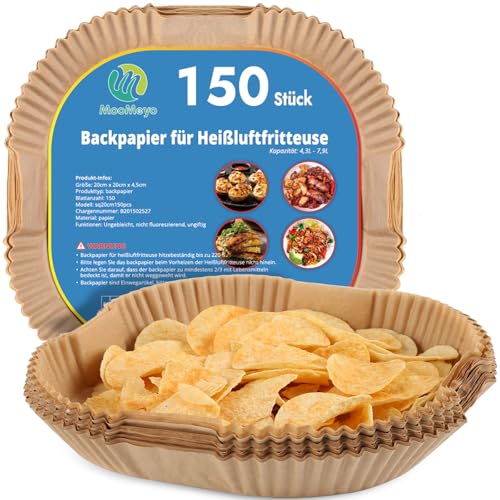 150 Stück Backpapier für Heißluftfritteuse XL XXL, 4,3L-7,9L Airfryer Einwegpapier 20-24cm Pergamentpapier Liner Zubehör Kompatibel mit Philips Russell Hobbs Ninja Cosori Airfryer