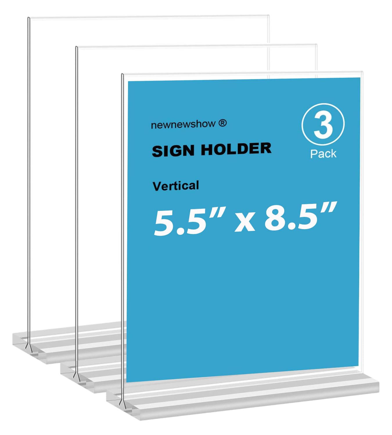 newnewshow Acrylic Sign Holder 5.5x8.5 Inch 3 Pack Vertical T Shape Double-Sided Desktop Display Holder. (Optional 8.5x11 8.5x5.5 5x7 Horizontal and Vertical)