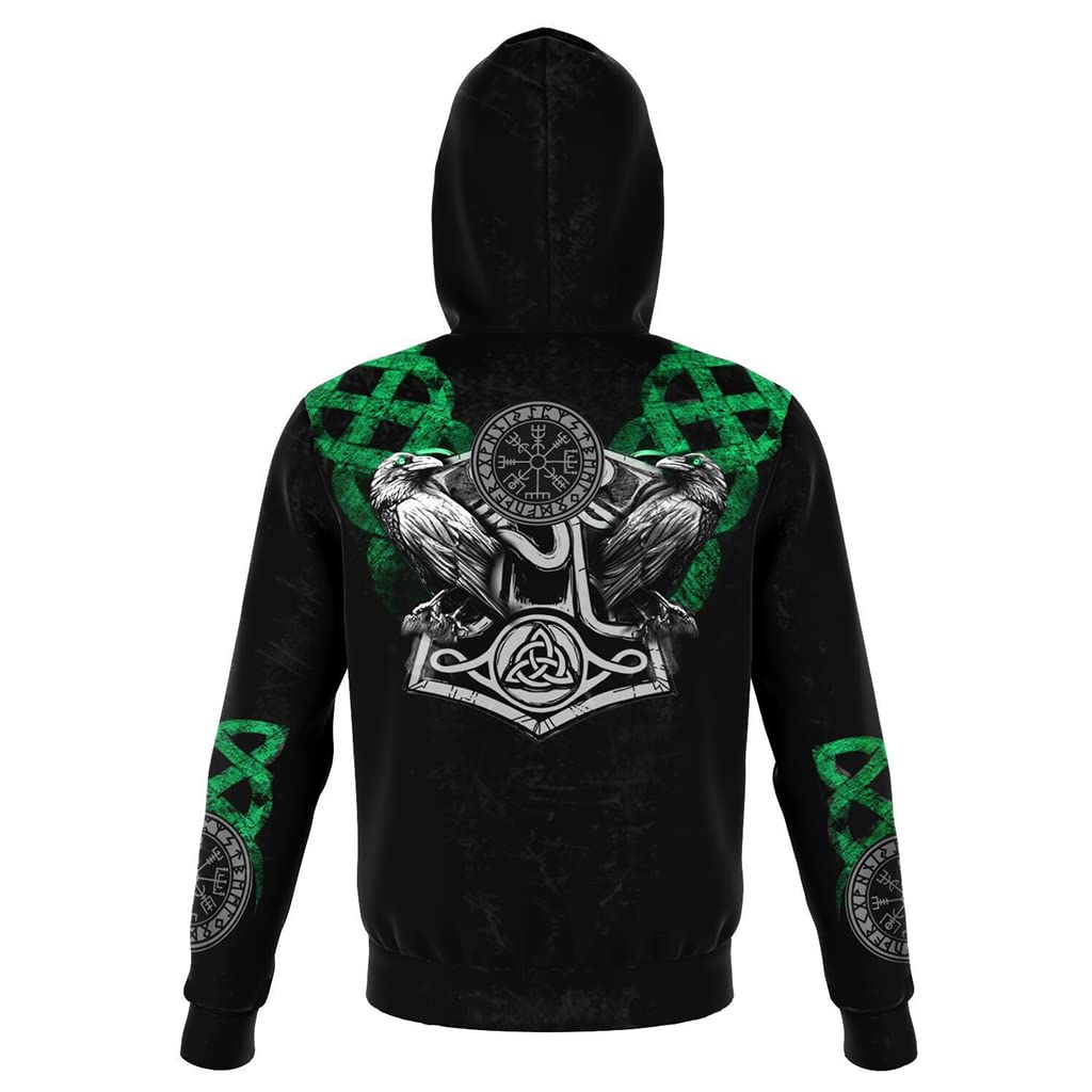 Pull viking à capuche vert idéal pour vos sorties décontractées et salons médiévaux - 4