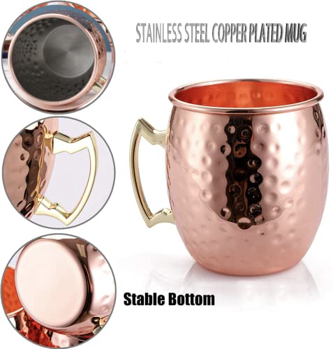 Moscow Mule Mugs | Large Size 19 Ounces | Set Of 2 Hammered Cups | Stainless Steel Lining | Pure Copper Plating | Gold Brass Handles | Christmas Gift Set #TOP1