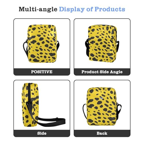 Crossbody Bag Yellow Black Leopard Print, Multiple Pockets Zipper Closure Messenger Bags Pouch with Phone Card Passport Compartment 6.6×9.4×2.5 IN4