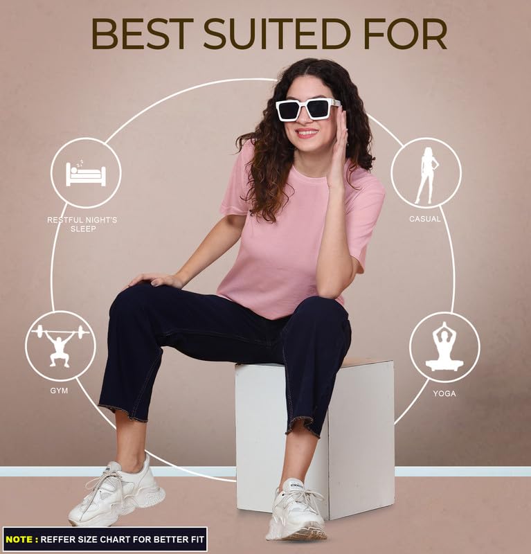 Image of Sleepynuts Women Boyfriend Plain Round Neck Half Sleeve T-Shirt