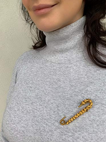 Sincera® Elegant Exclusive Brooch Scarf Safety Pin With Swarovski Crystals Stylish Accessory Black Silver Plated Or Antique Gold Gold (Gold) #TOP2