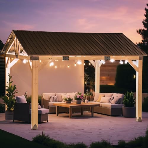 CHARMELEON 12x14 Cedar Wood Gazebo,Heavy Duty Patio Gazebo with Metal Gable Roof,Permanent Hardtop Gazebos Pavilion for Backyard,Outdoor,Deck,Garden,Porch - Image 2