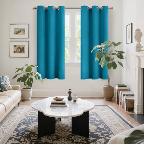 Image of YoungsTex Teal Blackout Curtains 63 Inch Long, Turquoise Drapes for Bedroom | Room Darkening with Grommet Privacy for Living Room Window, 2 Panels, 42 X 63 Inch