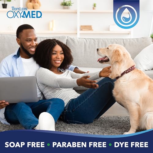Image of TropiClean OxyMed Hypoallergenic Dog Shampoo for Allergies and Itching, Skin Soothing Shampoo for Pets with Sensitive Skin, Tearless, Cat Safe, 20oz.