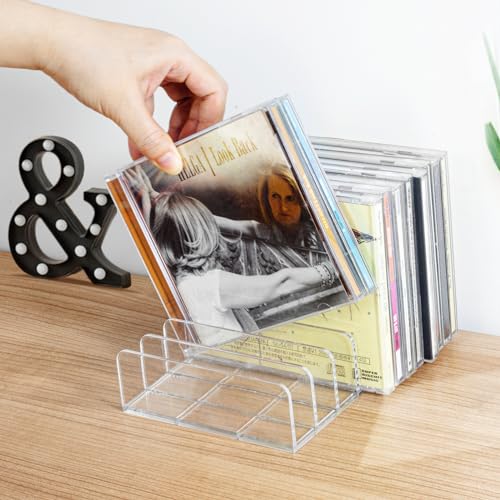 Vowcarol Cd Holder 2 Pack, Clear Acrylic Cd Organizers, Cd Display Rack Holds Up To 14 Standard Cd Cases For Media Shelf Storage And Organization thumb #1