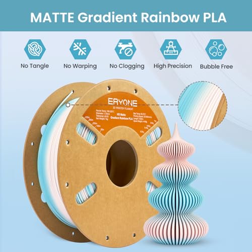 Image of ERYONE Matte Gradient Rainbow 3D Printer PLA Filament 1.75 + /- 0.03mm, HS Matte Multicolor High Speed Filament PLA 1KG(2.2LBS) Spool, Cotton Candy(Blue Pink)