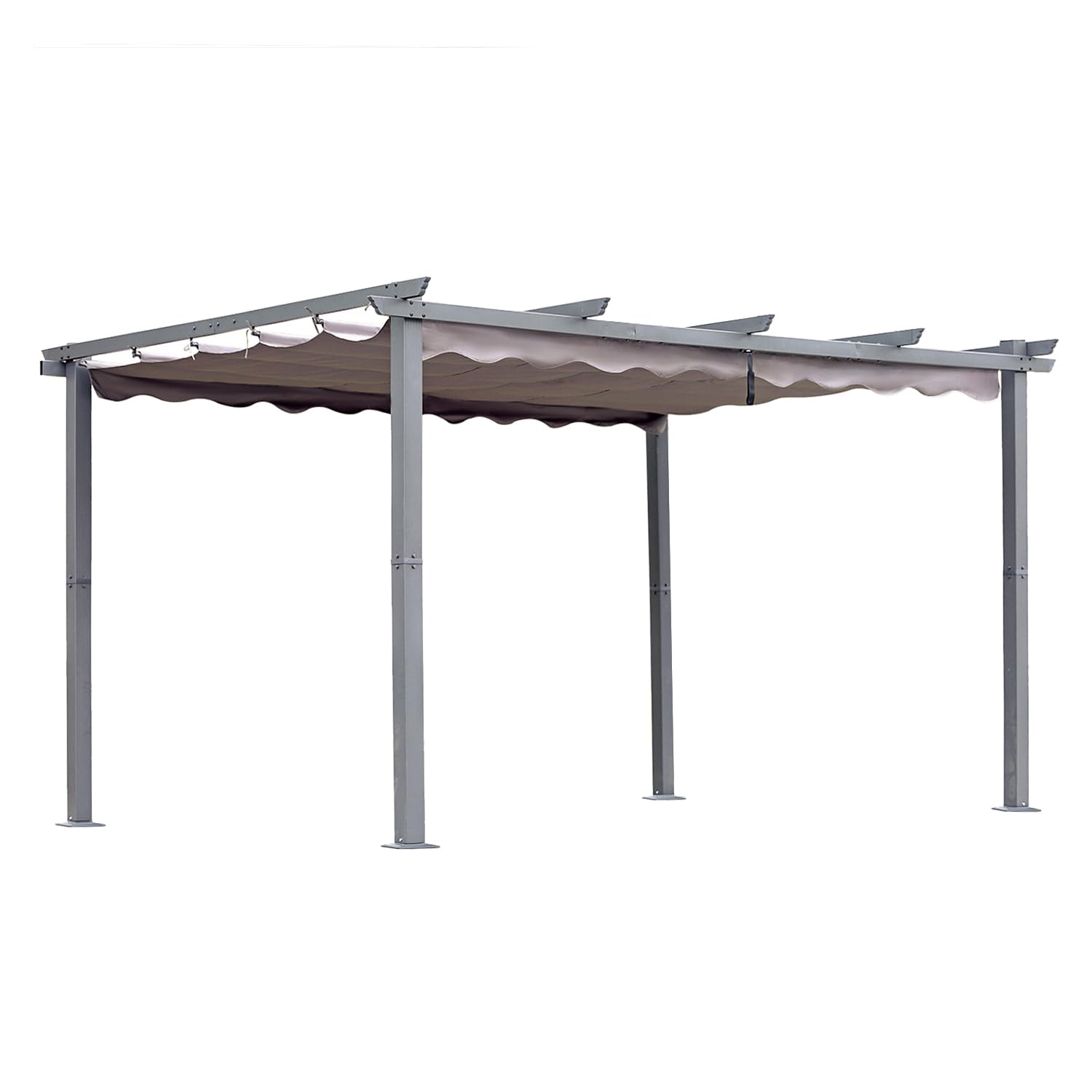 [Actualizado] Angel Living Pérgola de Aluminio con Techo Retráctil, Pabellón con Diseño Elegante, Cenador con Tela de Poliéster Resistente al Agua y a UV, Uso para el Exterior (3 x 4, Gris)