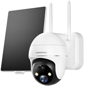 ZUMIMALL Security Cameras Wireless Outdoor, 360° PTZ Outdoor Camera,2K Solar Security Cameras for Home, Spotlight & Siren/2.4G WiFi/3MP Color Night vision/2-Way Talk/PIR Detection/Cloud