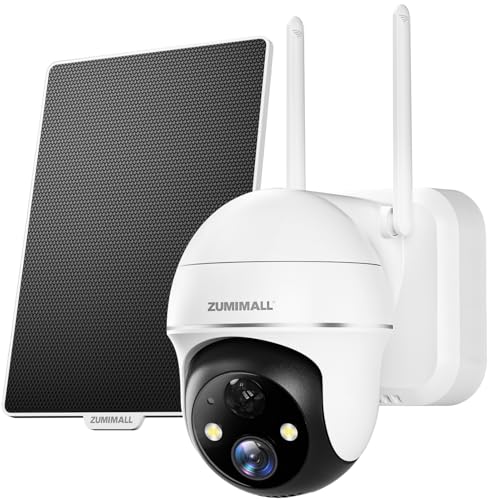 ZUMIMALL Security Cameras Wireless Outdoor - 2 Packs, 360°View Outdoor Camera Wireless Solar Powered,2.4G WiFi, Spotlight/Siren//3MP Color Night Vision/AI Detection/IP66/Cloud/Alert, Work wi