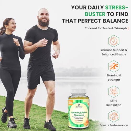 Image of NATURYZ Clinically Researched KSM 66 Ashwagandha 500mg Gummies with Vitamin D3 | Strength, Energy, Immunity, Power & Stamina | Relax, Refresh Mind & Body | No Added Sugar | Gluten-Free, 50 Gummies(Orange Flavour)