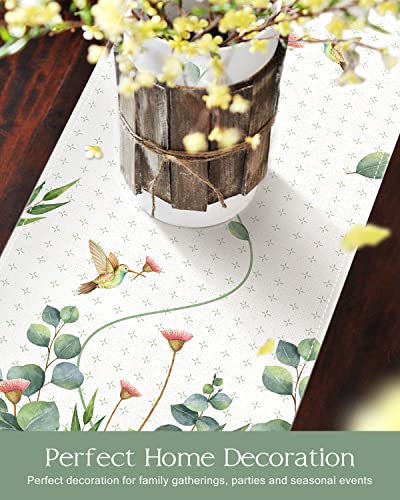 Spring Summer Style Table Runner, Green Plants Hummingbirds Table Runners, Party Decor Greenery Bird Table Runners 72 Inches Long For Farmhouse Holiday Kitchen Dining Table Decoration (13X72 In) #TOP3