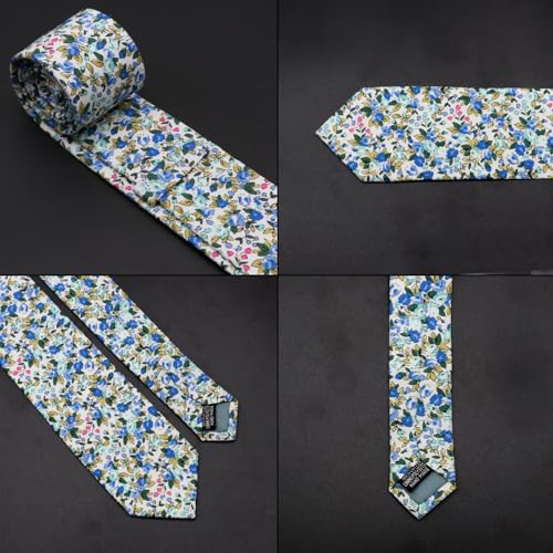 Image of Cotton Floral Ties for Men 2.76 inch Men's Skinny Tie Linen Flower Printed Neck Tie for Wedding Dating Party