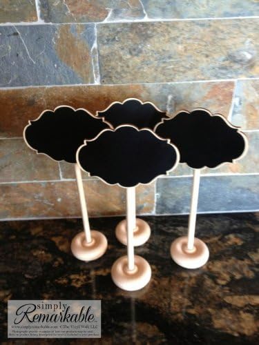 Simply Remarkable Reusable Chalkboard Stands, 3-1/2" x 2" x 7" Tall, Set of 4 Fancy Oval Plaques. Clean and Reuse. for Parties, Weddings, Holiday Parties, Buffet, Table Numbers Gifts