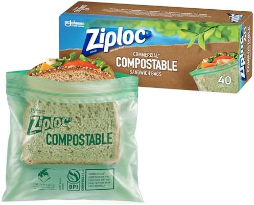 Ziploc Compostable Sandwich and Snack Bags for On The Go Freshnes...