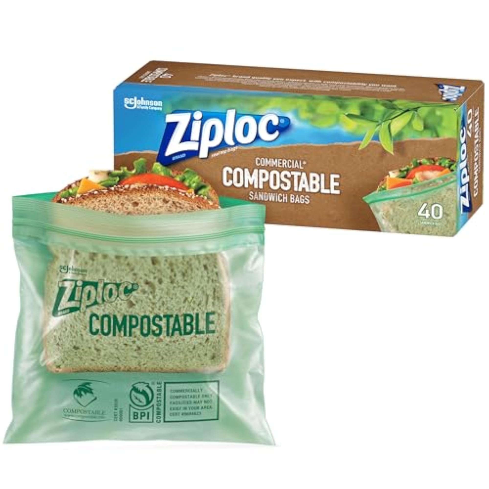 Compostable Sandwich and Snack Bags, 40 Count