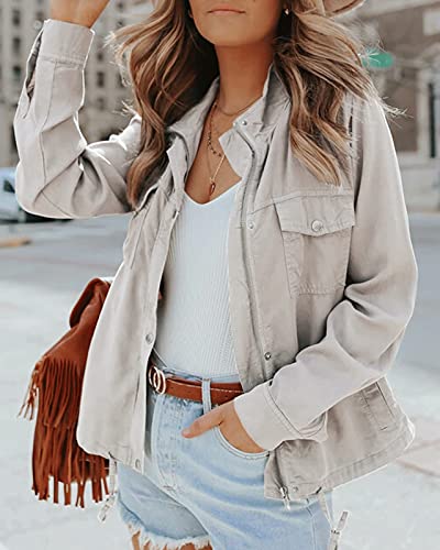 Dellytop Women Military Utility Jacket Casual Zip Up Snap Buttons Field Safari Anorak Outwear #TOP2