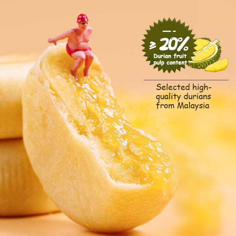 Fresh durian cake, flowing durian jam cake, healthy fruit paste bread 200g/bag, substitute breakfast, instant meals, delicious cookies, Dim sum, sweets gift pack, nutritious pastries (4 bags(16 pcs))