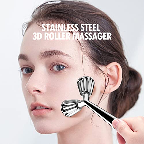 Face Massager Roller Metal Face Roller 3D Facial Roller And Gua Sha Massage Tool Kit Cooling Beauty Skin Roller For Face, Eye, Neck, Body Skin Care Tools Gift Sets For Women #TOP4