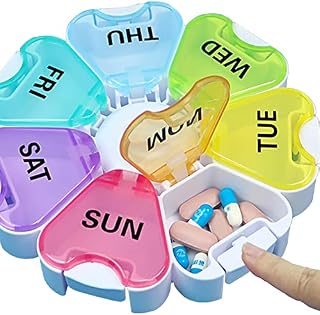 7 Day Pill Box Organiser with Opening Push Button, Pill Boxes 7 Day 1 Times a Day, Weekly Small Pill Box, Pill Holder for Vitamins and Medication
