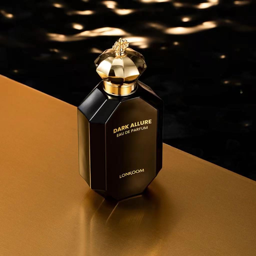 Lonkoom Dark Allure Perfume for Men, 3.4 Fl Oz/100ml Eau de Parfum Spray Long-Lasting Fragrance, Leather Notes of Cinnamon, Leather, Tobacco, Rum, Vanilla