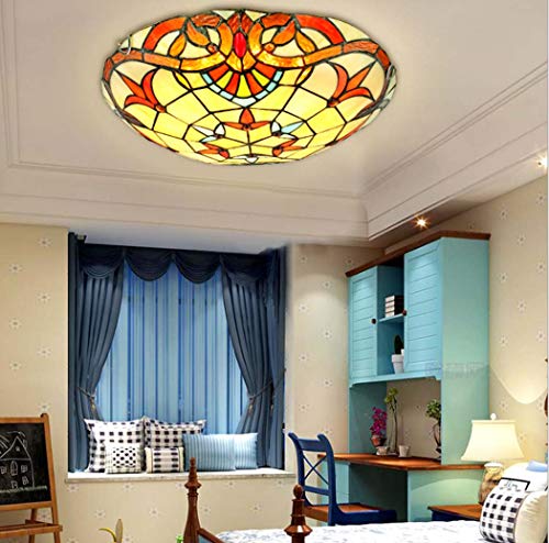 FZQSXAZU Lampada da soffitto a LED in Stile Tiffany Barocco Realizzata a Mano, 30 cm, in Vetro colorato, Ingresso, Soggiorno, Bianco Caldo, Chip a Risparmio energetico