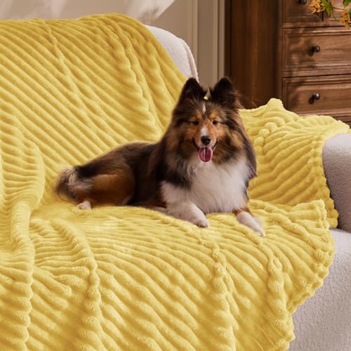Image of BEDELITE Fleece Throw Blanket for Couch - 3D Ribbed Jacquard Soft and Warm Decorative Fuzzy Blanket - Cozy, Fluffy, Plush Lightweight Light Yellow Throw Blankets for Bed, Sofa, 50x60 inches