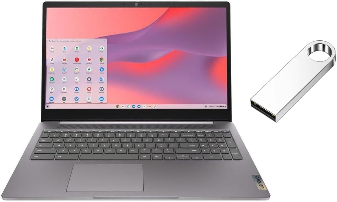 IdeaPad 3i Chromebook 15.6” FHD 1920 x 1080 Display | Intel Celeron N4500 1.1GHz | Intel UHD Graphics | Camera |Grey | 4GB RAM | 64GB SSD | Chrome OS | Bundle with 64GB USB Flash Drive