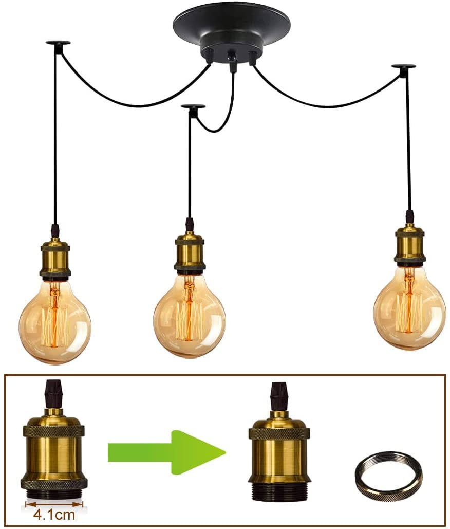 Lampadario Sospeso Industriale Con 3 Bracci - Stile Ragno Vintage Per Soggiorno E Camera - Foto 12