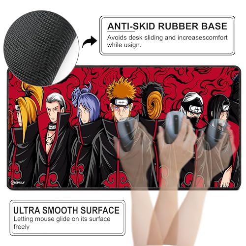 Image of Akatsuki Anime Mouse Pad 18x36 Inch 3mm Extended Gaming Desk Mat with Anti-Slip Rubber Base Mousepad for Smooth Surface Desk pad for PC & Laptop Use Waterproof & Stiched (Multicolour) Deskpad