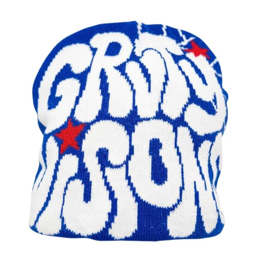 Image of Printed Beanie Hat, Beanies Y2K Winter Hats Streetwear Skull Cap Double-Layer Knitted Beanies Warm Knit Beanie, Hip Hop Streetwear Clothing
