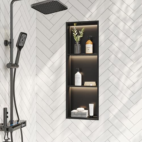Neohomee 3-Tier LED Recessed Shower Niche12x36-inch Matte Black Stainless Steel