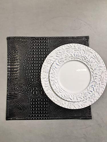 luvfabrics 6 Piece - Silver Black Alligator Texture Place mats with Hemmed Edges