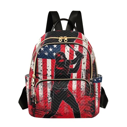 CHIFIGNO Mochila feminina feminina, linda mochila moderna, mochila de viagem, leve, casual, diária, Silhouette Baseball Player American Flag-1, Small
