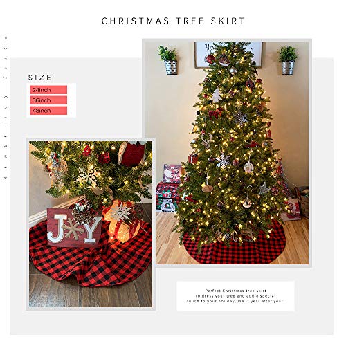 Christmas Checked Tree Skirt 36 Inches Red and Black Plaid Buffalo Tree Skirts Mat Chirstmas Home Holiday New Years Party Decoration - Thumbnail 6
