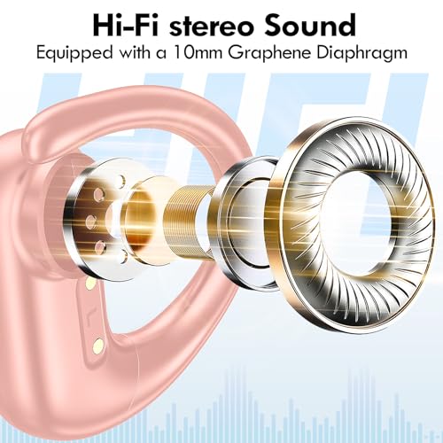 kurdene Wireless Earbuds Bluetooth Headphones Sport,Over Ear Buds with Deep Bass Sound,60Hrs Playtime Earphones Redesigned Comfort Fit with Earhooks for Running,Meeting,Workout-Pink by kurdene - Image 2