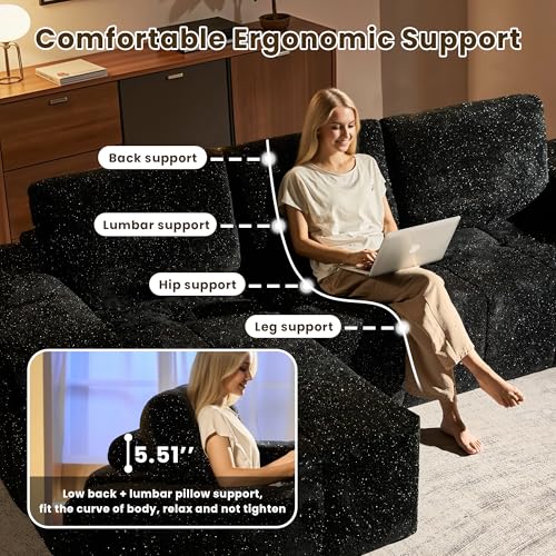 Image of 114 inch Glitter Cloud Sectional Couch with L-Shape Chaise, Modern Boneless Couches for Living Room, Fluffy Tufted Deep Seat Modular Sofa in a Box No Assembly