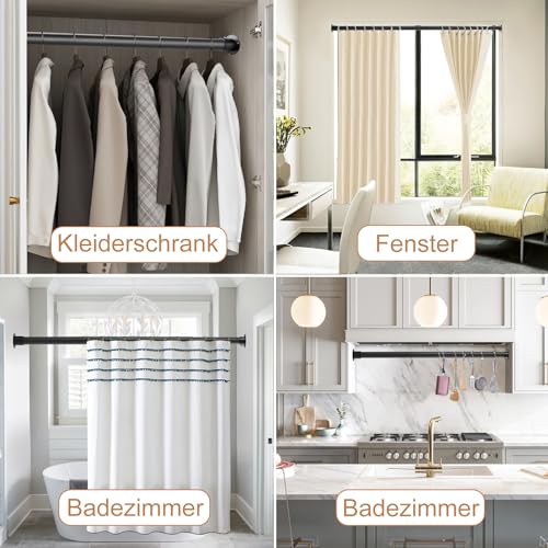 Garderobenstange Schwarz, Ausziehbare Kleiderstange 74-130cm,1 Set Teleskop-Schrankstange für Schlafzimmer Schrank-Kleiderstange （Durchmesser 32 x 28 mm）